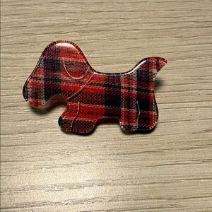 Vintage Red Plaid Tartan Scottie Dog Brooch